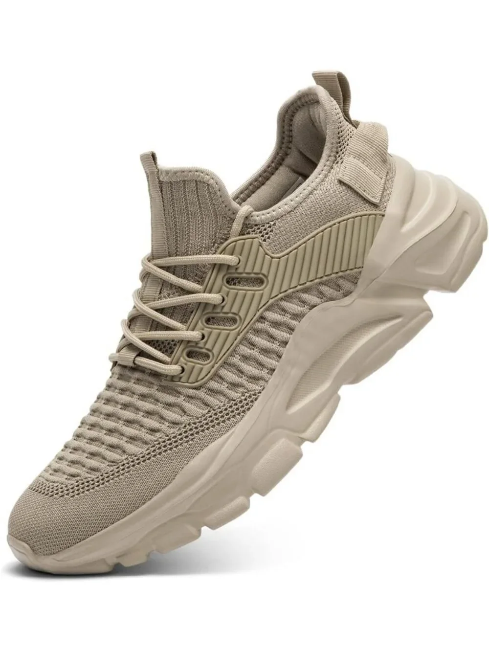 Men's Khaki Slip on Walking Shoes Tennis Running Sneakers Lightweight Trainers
